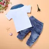 Fashion Kids Clothes Baby Boy Clothes Sets Spring Autumn Gentleman Suit Toddler Boys Clothing Short Sleeve Shirt Jeans Scarf 3PCS Outfits