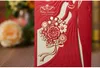 OEM Laser Cut Bröllop Inbjudningar Gratis Utskrift Bröllop Inbjudningskort Röd Personliga Kinesiska Bröllopsinbjudningar # BW-I0037