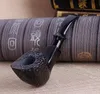 Square black ebony pure black carving pipe hammer, portable pipe, curved sandalwood filter solid wooden bucket