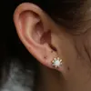 Gold plated geometric round cz bar stud earring for women girl gift Whire fire opal gemstone elegance high quality fashion trendy women gift