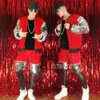 Bar Male Rock Hip Hop Stage Wear Dancer Team Singer Gold Orange Sequins Jacket Pants 2 Piece Set Nightclub Bar Performance Costume Casual Outfits