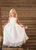 Cheap Ivory Simple Flower Girls For Weddings Jewel Halter Neck Sleeveless Lace Applique Girl's Pageant Dresses Birthday Gown