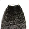 10-24 India Remy Tape en el cabello humano 40 unids Cinta de Yaki gruesa en extensiones Yaki Tape Hair 100G Kinky Spin Skin Skith Extensiones de cabello