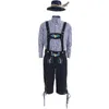 Homens Oktoberfest Lederhosen com suspensórios Chapéu trajes para homem Party Cosplay Garçom Farmer Game Trajes Tamanho M XL