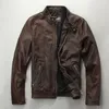 Chaqueta Vintage de cuero genuino para hombre, chaqueta corta simple de piel de vaca negra para motocicleta, abrigo fino de cuero para hombre, chaqueta de cuero hombre279q