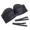 Women's Strapless Underwear Back Closure Non-slip Invisible Bras Gathered Wire Free Seamless Wedding Lace Half Cup Invisible Sexy Bra