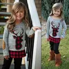 Noël enfants ensemble de vêtements automne wapiti haut en treillis + pantalon noir 2 pièces enfants tenue de noël bébé filles cerf vêtements ensembles