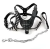 Zwarte Spiked Studded Lederen Hond Pet Pitbull Harness Borst 26 "-34" Collar Leash Set voor Medium Large Dogs Boxer Bull Terrier