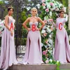 New African Long Mermaid Bridesmaid Dresses V Neck Sweetheart Overskirts Applique Beaded Western Open Back Wedding Guest Maid of Honor Gowns