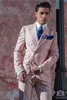 Nova Moda Rosa Noivo Smoking Excelente Groomsmen Blazer Double-Breasted Slim Fit Homens Business Party Prom Terno ((Jacket + Pants + Gravata de pureza) 01