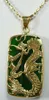 Collier pendentif dragon incrusté de jades verts pour hommes et femmes