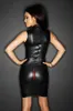 Seksi PVC Deri Lateks Bodycon Elbise Parlak Fermuar Kolsuz Catsuit Erotik Fetiş Esaret Clubwear Yetişkin Porno Kostüm S M L XL Y18102206