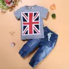Verão bebê conjunto de roupa menino calças de brim calças + branco cinza camisetas crianças roupas 3 peças define para meninos terno roupas roupas infantis 2-7a