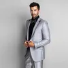 Fashion Silver Men Wedding Tuxedos High Quality Groom Tuxedos Peak Lapel One Button Men Blazer 2 Piece Suit(Jacket+Pants+Tie) 1827