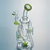 Unikalne szklane bong podwójne recykling Rigs Dab Percolator Percolator Mindy Glass Water Rury zielone fioletowe platformę olejową śmigło wodne XL167