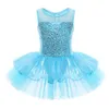 iEFiEL Ragazze Senza Maniche Paillettes Formale Balletto Danza Ginnastica Body Vestito Ballerina Tutu per Bambini Ballerina per Bambini