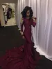 Burgundia Bal Sukienki Syrenka Wysoka Neck Długie Rękawy Złote Aplikacje Formalne Wieczorowe Suknie Party South Afryki Plus Size Prom Dresses