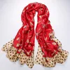 1pcs Hunt Women's Fashion Satin Scarves Orange Pattern Oil Painting Long Wrap Shawl Beach Silk Scarf 160X50cm