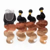 # 1b / 33/7 honing blonde ombre 4x4 kant sluiting met weefsels extensies drie tonen gekleurde maagdelijke Peruaanse body wave menselijke haarbundels