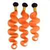 Ombre Colore 1B Arancione Radici scure 3 pacchi Trama del tessuto brasiliano dei capelli dell'onda del corpo 300G 1B Estensioni dei capelli umani arancioni Due toni