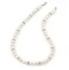 8-9mm Ringed White Freshwater Pearl With Crystal Rings Necklace In Silver Tone