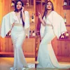 White Mermaid Prom Dresses Plus Size Loose Sleeves Gold Appliques Evening Gowns South African Formal Party Dress