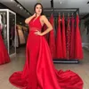 Sparkly Sequined Mermaid Prom Dress With Satin Overskirt Elegant V-Neck Sleeveless Formal Party Gowns Sexy Charming Red 2018 Prom Dresses