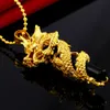 Dragon Pendant Chain Black Column Newest Luxury 18K Yellow Gold Filled Mens Necklace Man Punk Rock Jewelry Accessories