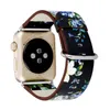 Blomstryckt läderklocka bandband för Apple Watch Flower Design Wrist Watch Armband för Iwatch 38mm 42mm