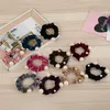 Haimeikang 2 PCS 벨벳 진주 머리 scrunchies 활 여성 머리 액세서리 고무 로프 포니 테일 홀더 활