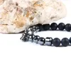 Męska Bransoletka Vintage Hełm Ze Stali Nierdzewnej Bransoletka Spartan z 8mm Natural Black Agate Kamienne koraliki Najwyższej jakości