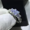 Romantische vintage vrouwelijke ring drie-stenen diamonique cz diamant 925 sterling zilveren verloving trouwring ring voor dames248N