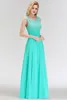 Hunter Chiffon Country Long Bridesmaid Dresses Crew Neck Lace Top Backless golvlängd Bröllop Gäst Maid of Honor Prom Dresses Dh4248