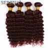 Capelli ondulati 99J con pizzo frontale 13x4 Capelli vergini brasiliani Onda profonda ricci 99j Capelli rosso vino 3 pacchi con chiusura Borgogna 8933736