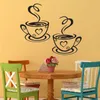 Autocollants muraux doubles tasses à café sur la cuisine, sparadrap muraux en vinyle, papier peint adhésif, décoration de salle, décor de maison