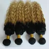 4pcs blond brasiliansk kinky lockig ombre hår 100% mänskligt hår buntar t1b / 613 brasilianska hårväv buntar non remy förlängning dubbeldragen