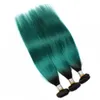 Preto e Verde 2 Tom Ombre Virgem Extensões de Tecelagem Do Cabelo Humano Em Linha Reta Tecelagem Do Cabelo # 1B / Azul Ombre Cabelo Humano Peruano Tecer Pacotes 3 Pcs