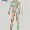 Female single leg barelegged jumpsuit sparkly Crystals Big Sequins Jumpsuit Bar Nightclub DJ singer stage Costume Star Catwalk