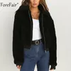 Forefair 양털 자켓 여자 가을 긴 소매 자르기 가기 가짜 모피 코트 여성 캐주얼 폭격기 자켓 겨울 숙녀 코트 L18100904