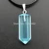 Men Women's Natural Stone Crystal Quartz 25*18mm Hexagonal Prism Beads Healing Pointed Pendant Leather Rope Necklace