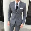 Suit Men Autumn And Winter New British Style Large Size Plaid Suits Formal Wear Gift Single-breasted Mens Wedding Suit