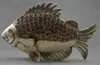 Collectible Decorated Old Handwork Tibet Silver Carved GUangxu Coin Fish Statue