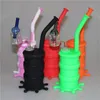 Mini Silicone Dab Rig Water pipe Silicon Oil Drum Rigs hookah glass water pipes bubbler bong with 14mm joint double tube quartz banger