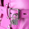 Bondage Hot Pink Lockable Soft PU Leather Gimp Hood Sensory Deprivation Mask #R52