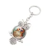 Atualize a antiga coruja prata forma de vidro Cabochon Key Rings Holder Keychain Bag Hangs Fashion Jewelry Will e Sandy