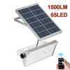 Motion Sensor Solar Powered Lampen Outdoor 1500LM 65LED Waterdichte draadloze beveiligingslicht Super Bright Easy Installeren met afstandsbediening