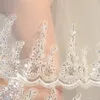 Veli corti bellissimi veli da sposa con bordo in pizzo di tulle con punta delle dita con perline bianco avorio su misura velo da sposa per ragazze a 2 strati