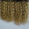 4pcs blond brasiliansk kinky lockig ombre hår 100% mänskligt hår buntar t1b / 613 brasilianska hårväv buntar non remy förlängning dubbeldragen