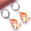 10PRS Luckyshine Moda SHINE Water Drop Fire Morganite Cubic Cyrkonia Gemstone Silver Dangle Kolczyki na święto Wedding