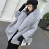 Eleganta kvinnor Vinterullrockar Fur Collar Plus Storlek Grå Varm Loose Woolen Coat Mode Tjockna Lång Jackor Casaco Feminino